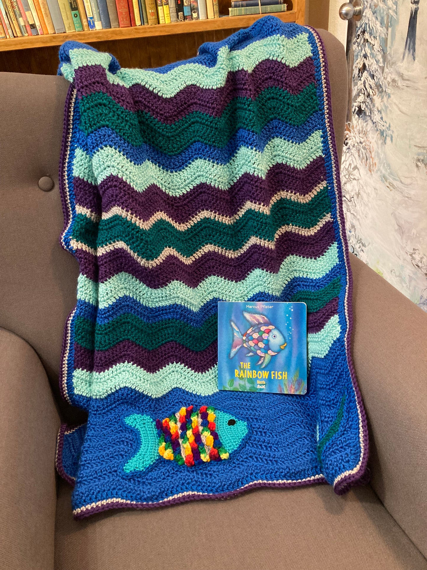 Rainbow Fish Hand Crocheted Baby Blanket