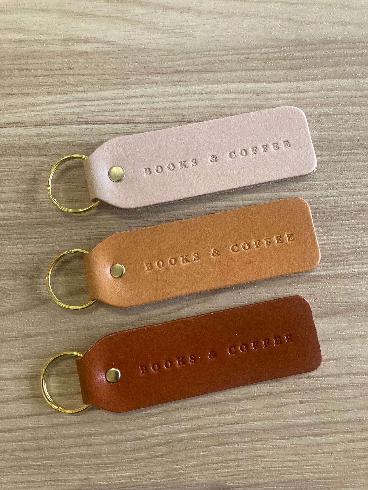 Leather “Books & Coffee” Keychain