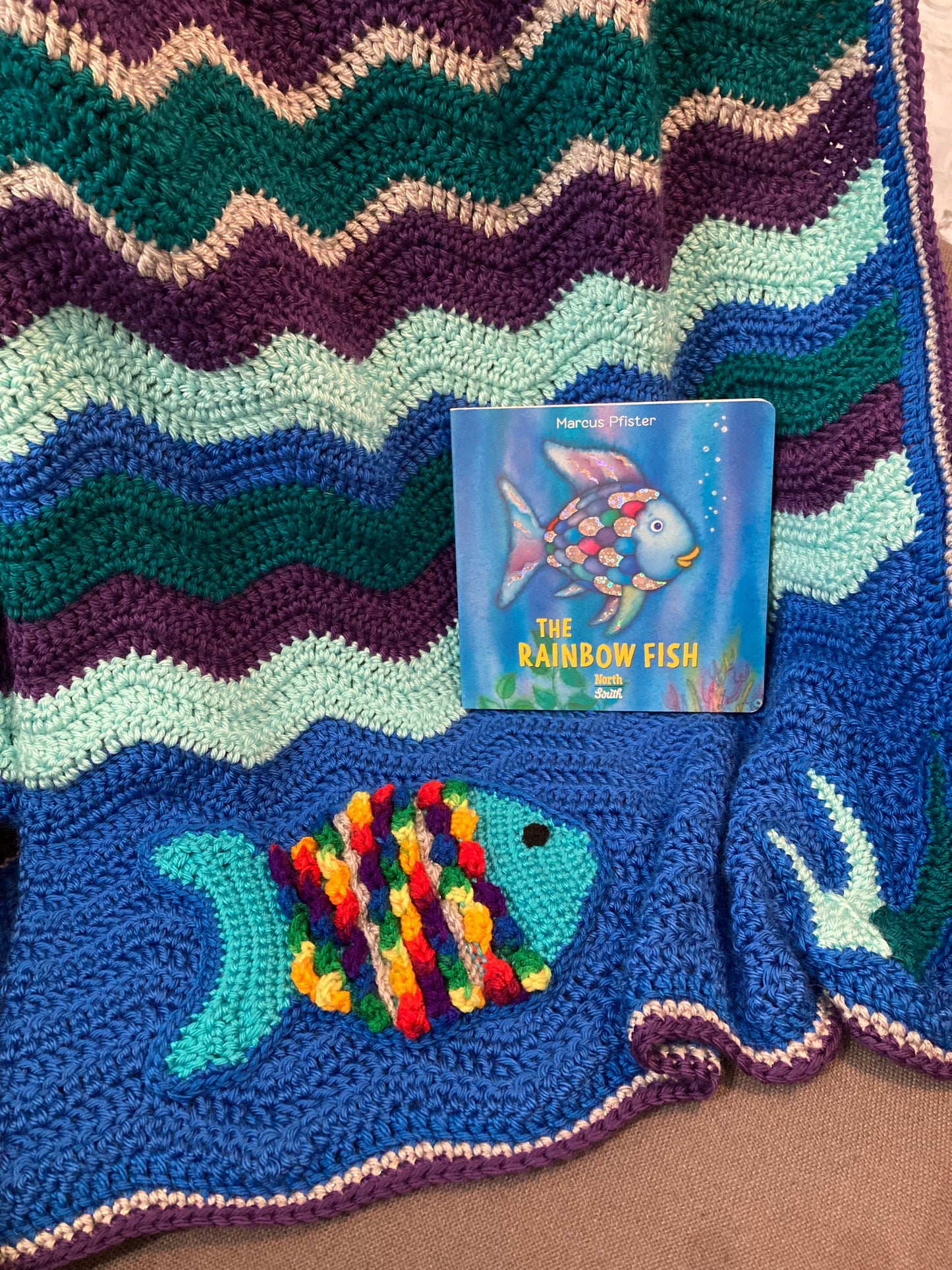 Rainbow Fish Hand Crocheted Baby Blanket