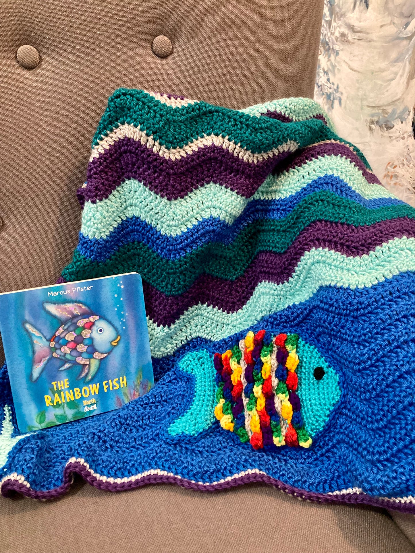 Rainbow Fish Hand Crocheted Baby Blanket