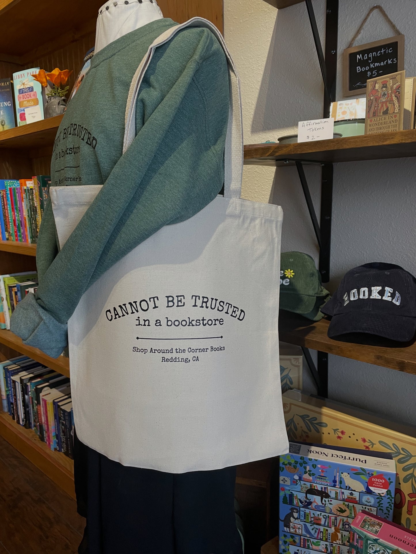 Cannot Be Trusted in a Bookstore Canvas Tote